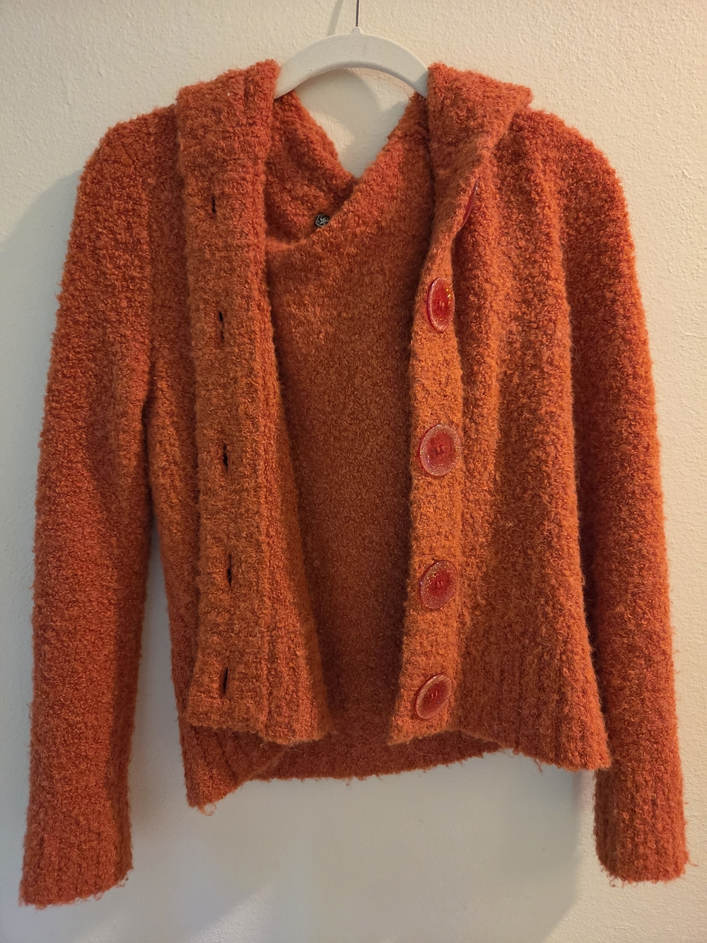 Cozy Retro/Vintage Chunky Knit Orange Button Cardigan